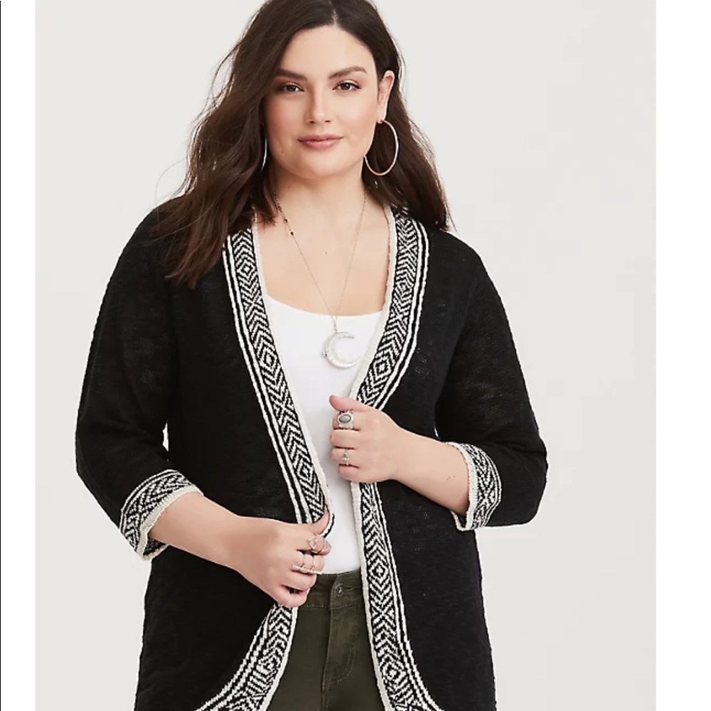 Nwt Torrid size 00 black white trim open cardigan - Picture 2 of 5